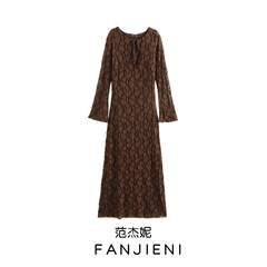 ZR外国貿易卸売り欧米風女装新型フレンチファッションレース丸首長袖ロングワンピース4661257