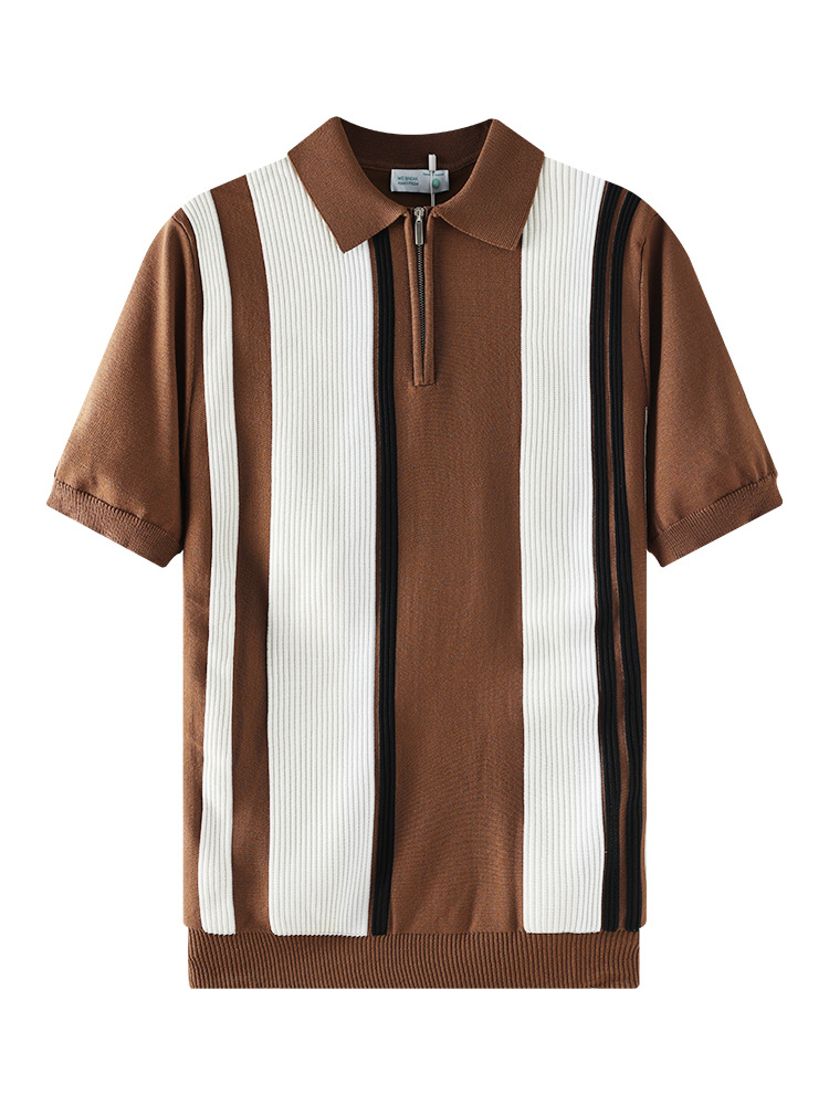 Camisas de polo de hielo de hielo de punto de camisa de polo de hombre de mangas cortas semiabertas cremallera vertical de negocios Paul de alto nivel de ropa de hombre
