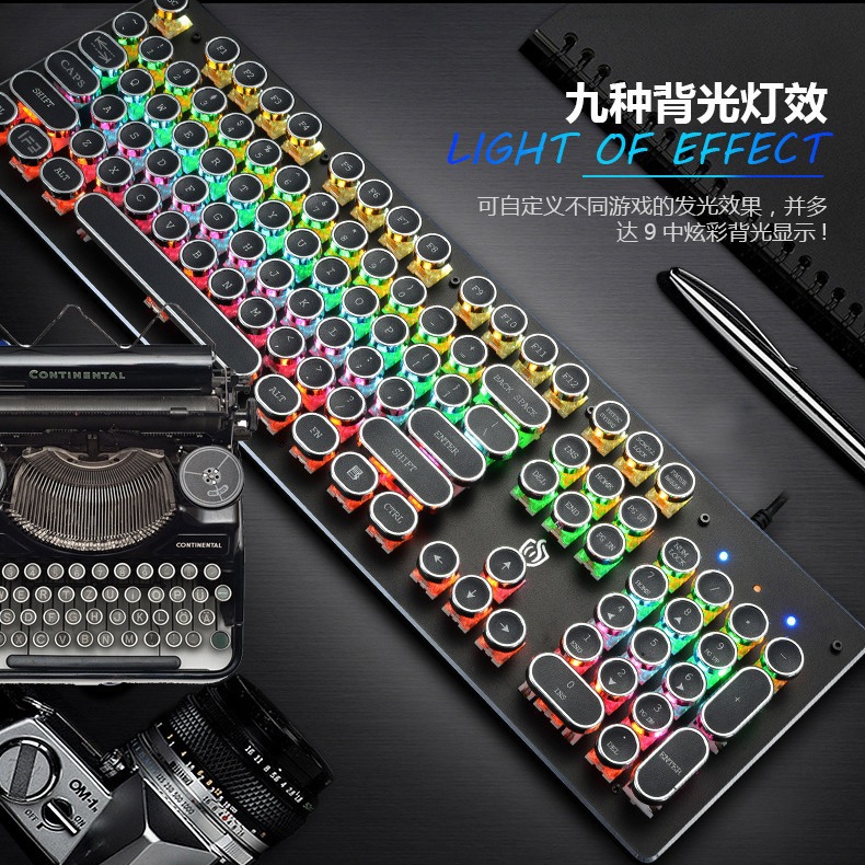 Hjk920 Steampunk real Teclado mecánico con cable eje verde Internet bar Internet café juego e-sports LOL Retro