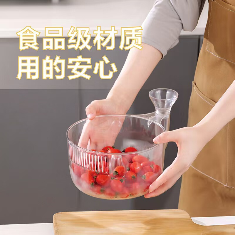 自动清洗沥水篮塑料水果透明厨房果蔬漏水盆干湿分离蜗牛滤水神器|undefined
