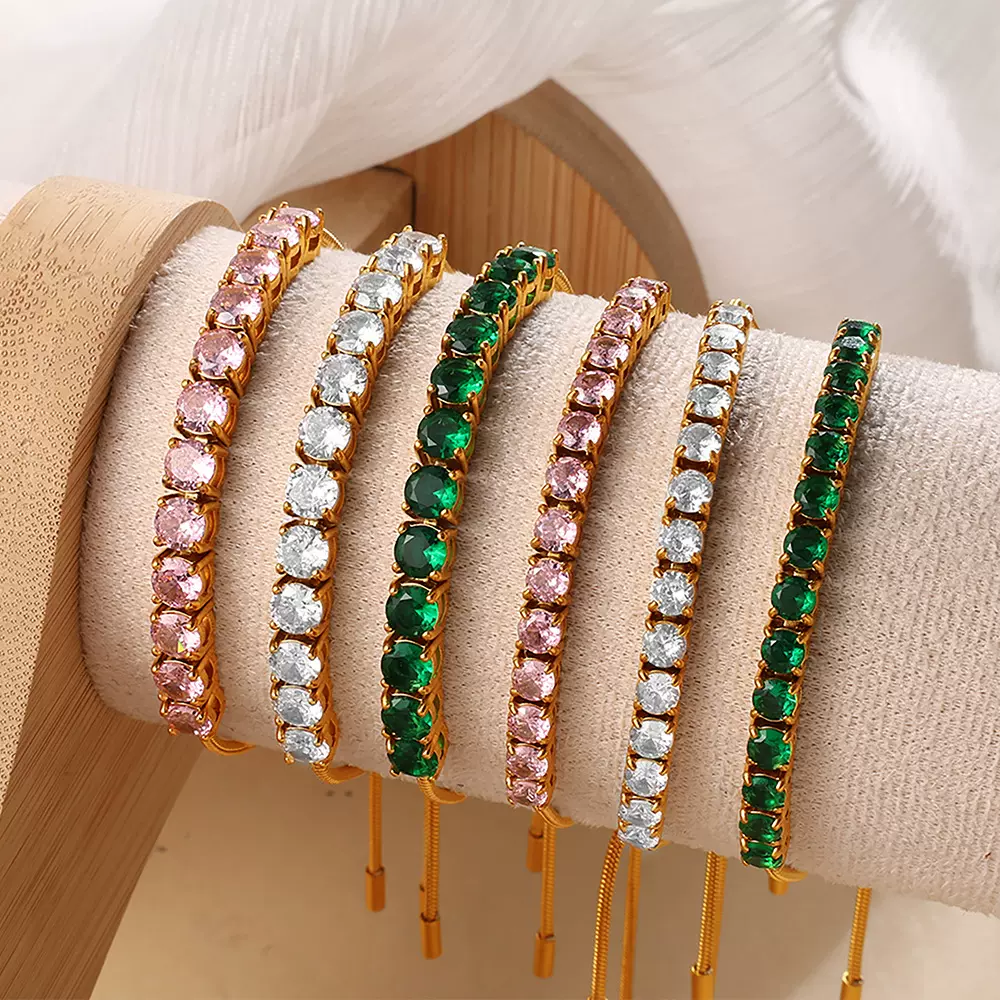 欧美跨境时尚叠戴百搭款金色抽绳手链精致闪耀可调节镶钻款手饰