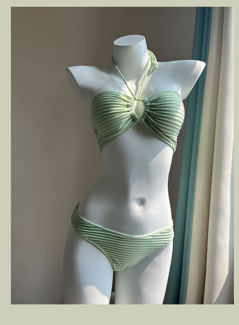 Three-piece Bikini Set Women Sexy Triangle Swimsuit Rose Red_voghion.com