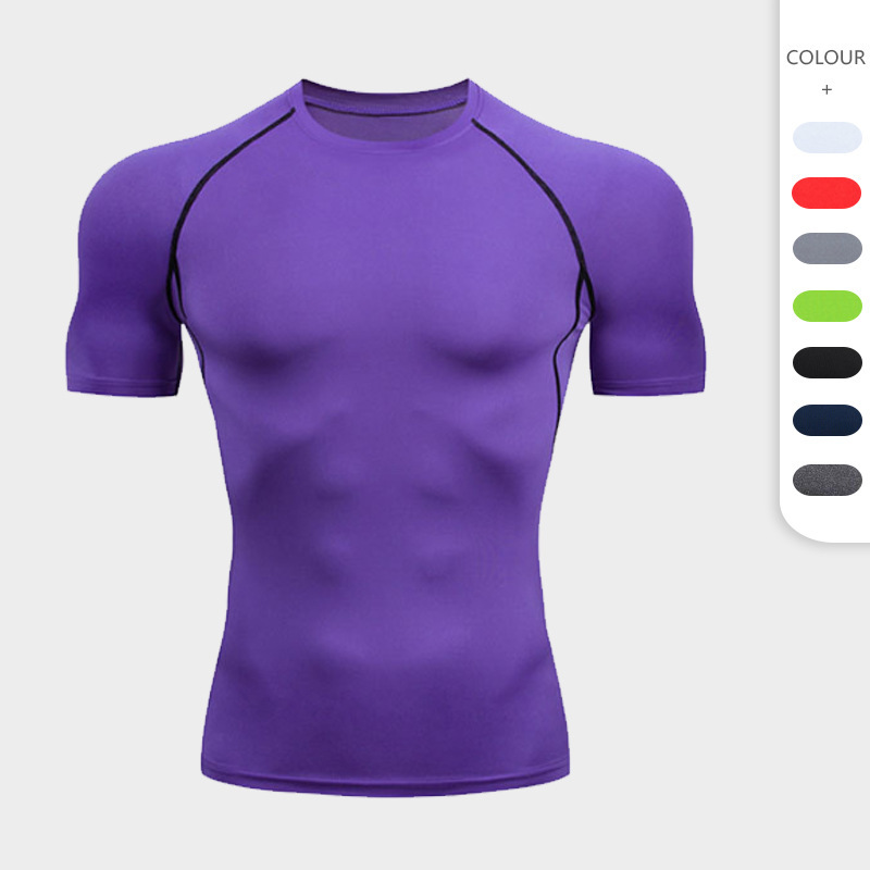 スポットフィットネス服メンズスポーツタイト半袖速乾服弾性ランニング Tシャツ圧縮サイクリングバスケットボールボトリングシャツ|undefined