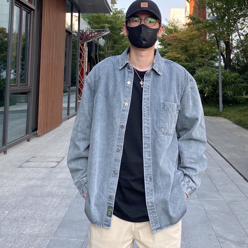 Denim Shirt Men's Jacket Autumn and Winter Casual Versatile Shirt Long-Sleeved High-End Autumn and Winter Top Black Denim Shirt Men's Jacket Autumn and Winter Casual Versatile Shirt Long-Sleeved High-End Autumn and Winter Top Black