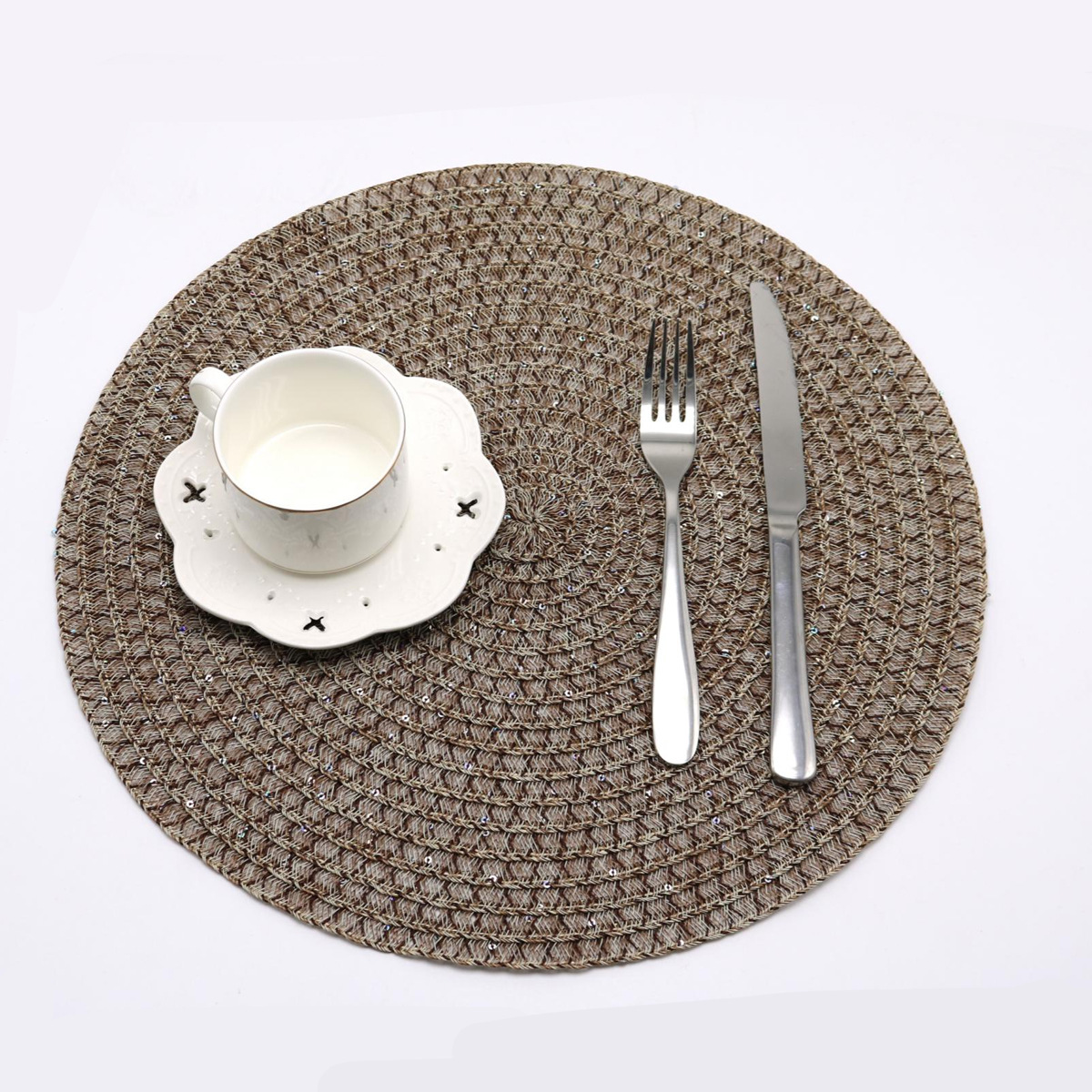 De estilo japonés ronda tejida mantel respetuoso del medio ambiente PE mesa estera de PVC mantel lavable antideslizante mesa decorativa estera montaña