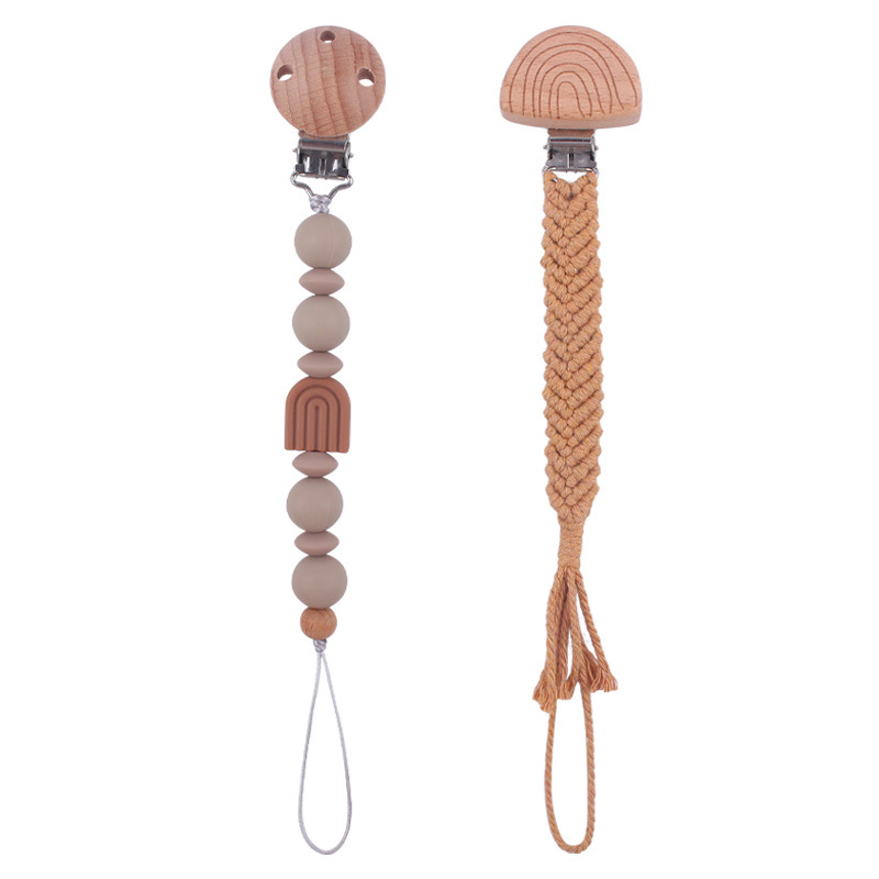 Nuevo bebé suministros de dibujos animados Arco Iris chupete cadena calmante bebé Arco Iris clip hecho a mano tejido anti-gota