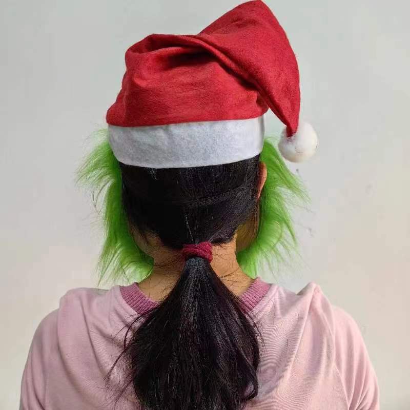 Helovino kaukė žalia pabaisa pusė veido žalia pabaisa Grinch cosplay vaidmuo kostiumas rekvizitas galvos apdangalai_voghion.com