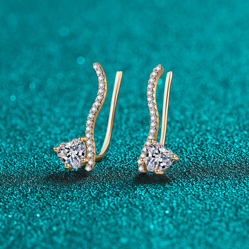 Moissanite Xindeyi color D in argento sterling S925, moissanite color champagne oro per donna, orecchini a cuore, linea di personalità, moda, alta gamma, cool_voghion.com