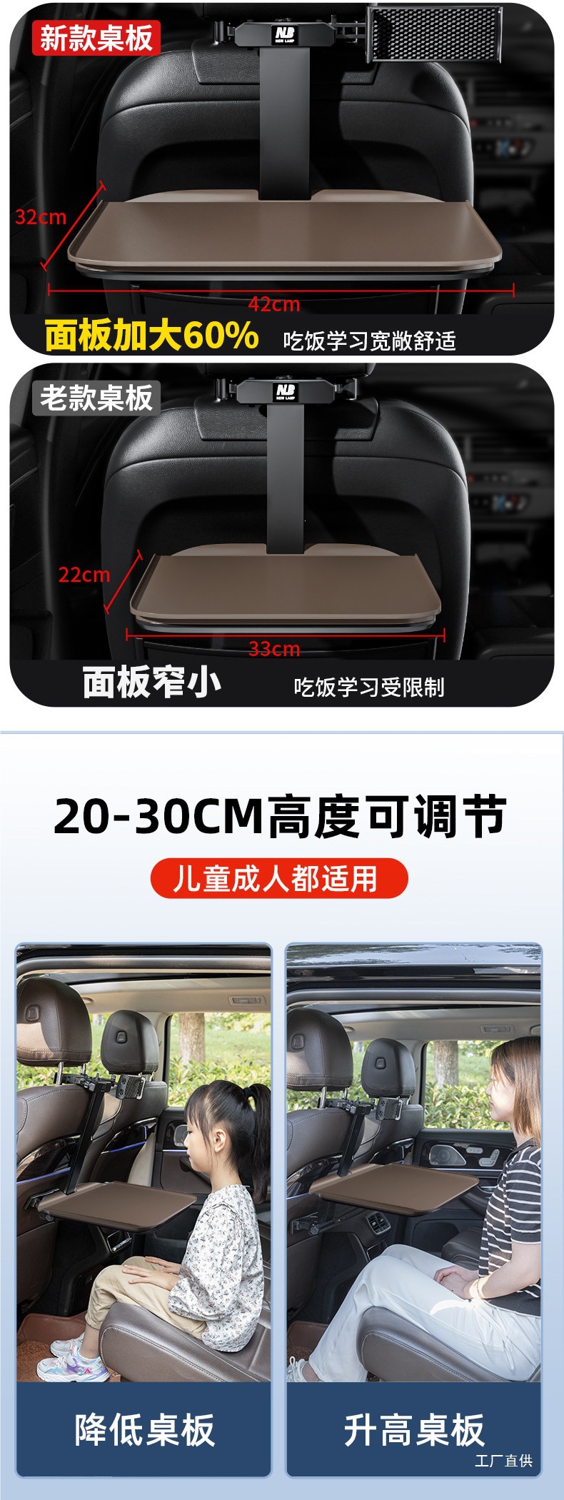 Car-Mounted Small Table Board for Eating in the Back Seat of the Car, Foldable Car Table for Writing Homework and Using a Computer on the Back Seat