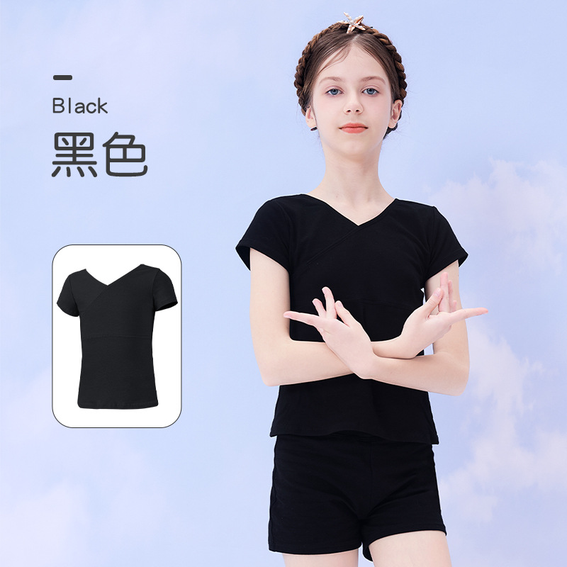 Nueva Ropa de baile los niños primavera manga larga traje delantero Cruz Niñas práctica danza superior al por mayor