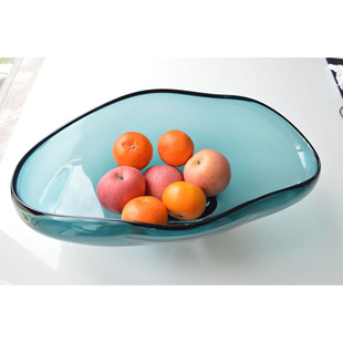 Glass Large Fruit Plate Blue Decoration Modern Light Luxury Living Room Model Room Hotel Sales Office Coffee Table Desktop Decoration