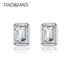 PAG&MAG歐美時尚通勤幾何方形耳釘小眾簡約女士莫桑鑽耳環耳飾