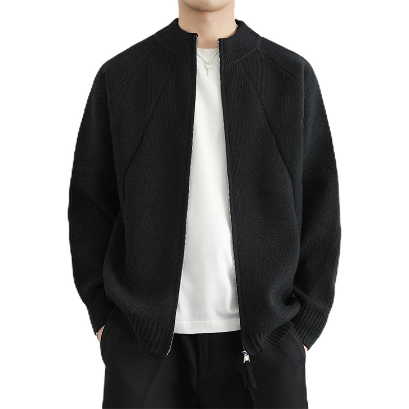 Explosiones transfronterizas de tamaño europeo de montar marca bordada doble cremallera jersey suéter cardigan chaqueta fábrica al por mayor