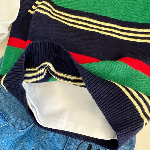 Baby Round Neck Backless Vest for Boys and Girls, Colorful Striped Cardigan for Infants and Toddlers, Pure Cotton Knitted Top, Korean Style Base Shirt, Trendy