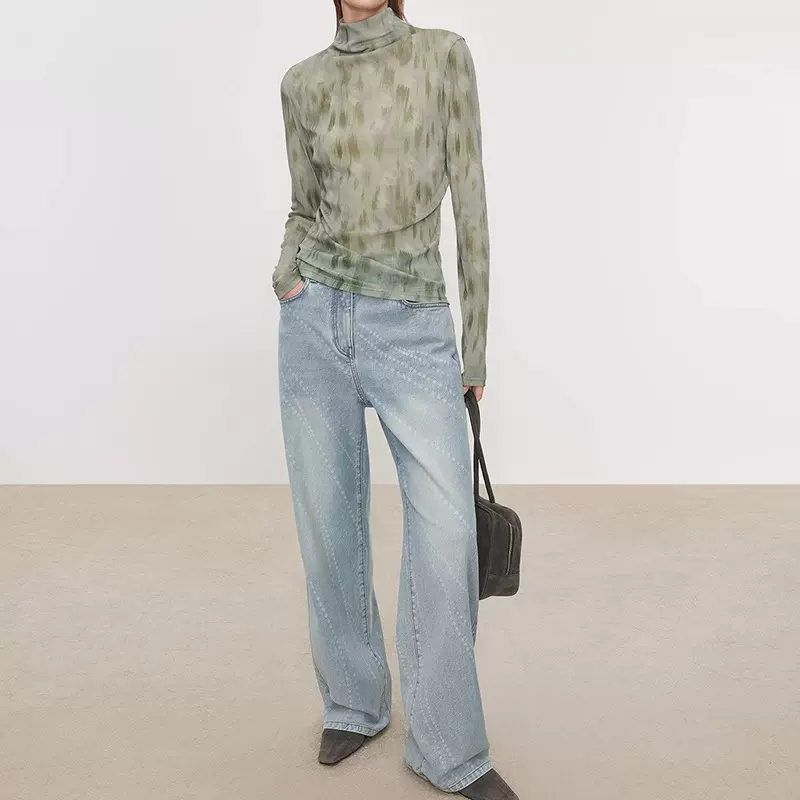 CHIC莫奈花影_原创印花轻薄皮肤衣 艺术感爽滑高弹网纱T恤上衣