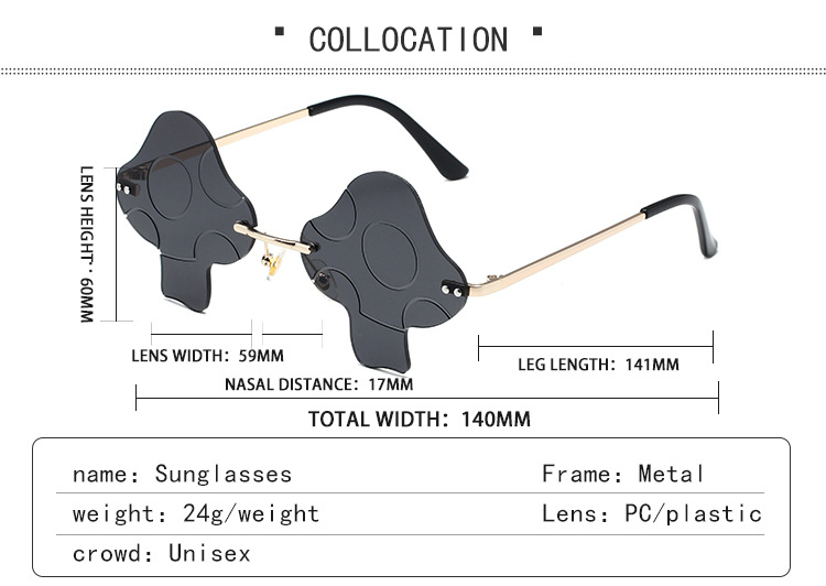 45g Weight Frameless Glasses Structure Sunglasses Classification PC, UV400 Protection, Tinted Lenses Lens Material Special-Shaped Mirror Glasses Style Casual, Outdoor, Beach Occasion Mushroom Pattern All Seasons Season Unisex Gender Novelty, Modern Style Style Novelty Modern Style Mushroom PC UV400 Protection Tinted Lenses Special-Shaped Mirror Frameless Women's Sunglasses 4