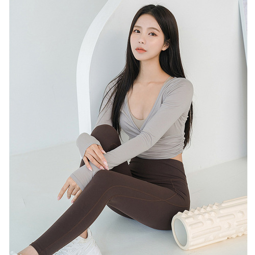  Cross-border New Yoga Wear Crossed Pleated Deep V Sexy Sports Fitness Top Breathable Quick-Drying Pilates Clothing