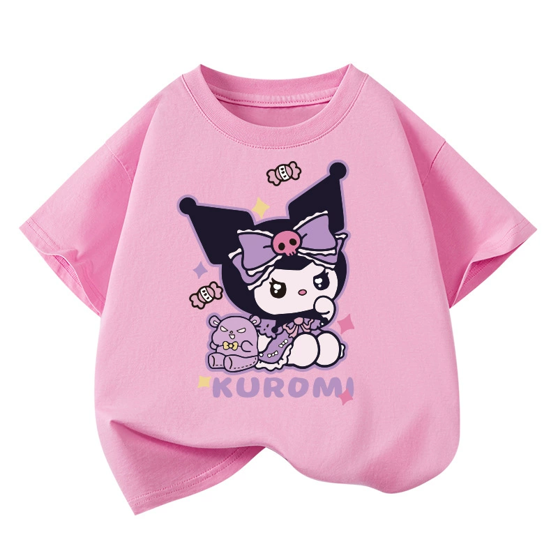Детская футболка (коллекция Kuromi) хлопковая с коротким рукавом, принты в западном стиле, размеры 100–160 см