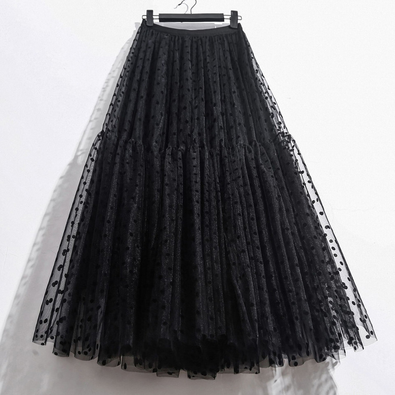 Autumn and Winter Mesh Half-length Cake Skirt Oversized Umbrella Skirt Long Heavy-duty Flocking Polo-dot A- line Skirt Tousled Mesh Skirt Autumn and Winter Mesh Half-length Cake Skirt Oversized Umbrella Skirt Long Heavy-duty Flocking Polo-dot A- line Skirt Tousled Mesh Skirt