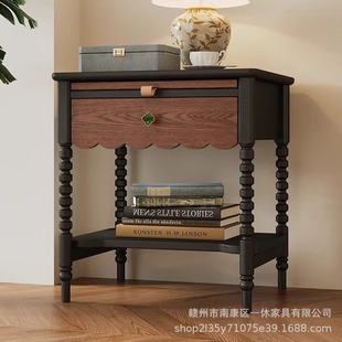 Antique Style Solid Wood Bedroom Storage Bedside Table French Style Retro Household Small Bedside Side Cabinet Light Luxury High-end Sense