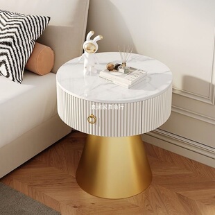 Cream Style Bedside Table Modern Minimalist Bedroom Small Storage Side Table Light Luxury High-End Slate with Drawer