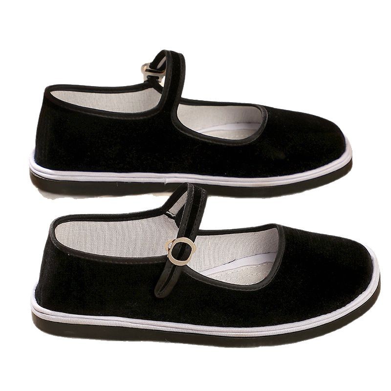 Zapatos de tela con suela de tendón hechos a mano de primavera y verano, zapatos de suela de tela viejos de Beijing para damas, zapatos bordados para madres de mediana edad y ancianas, hebilla de una palabra