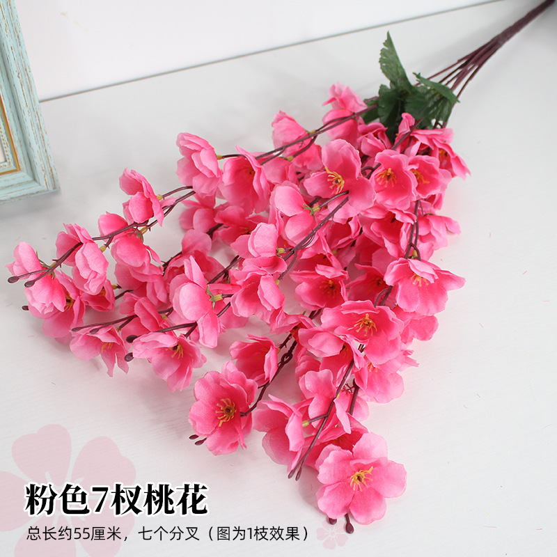 Flor de melocotón artificial rama falsa flor de ciruelo flor de cerezo rama sala de estar decoración Flor de seda boda flor falsa Flor de plástico ingeniería especial flor seca