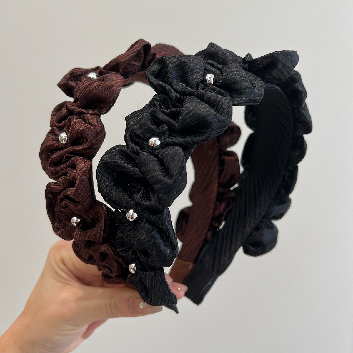 新款黑色增高顱頂褶皺發箍大腸顯臉小洗臉頭箍髮飾頭飾女秋冬批發