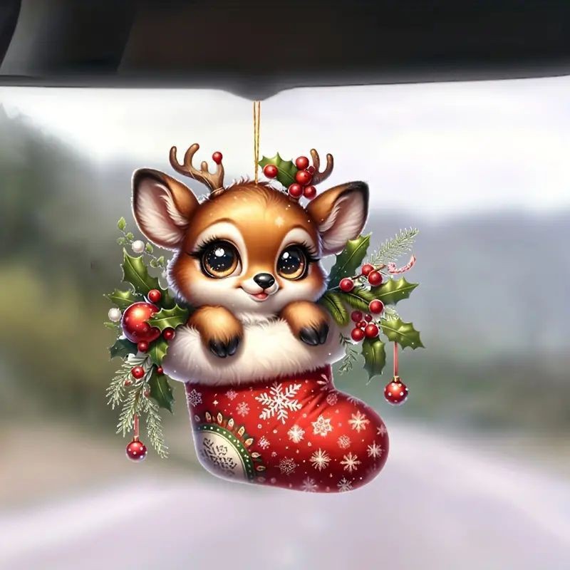 Navidad 2D nuevo lindo ciervo regalo de vacaciones colgante acrílico transfronterizo plano decoración de espejo retrovisor