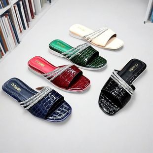 Slippers Flat Sandals Women's Shoes Summer Outdoor Wear Rhinestone High-End Feel 2025 Cross-Border African Women's Slippers