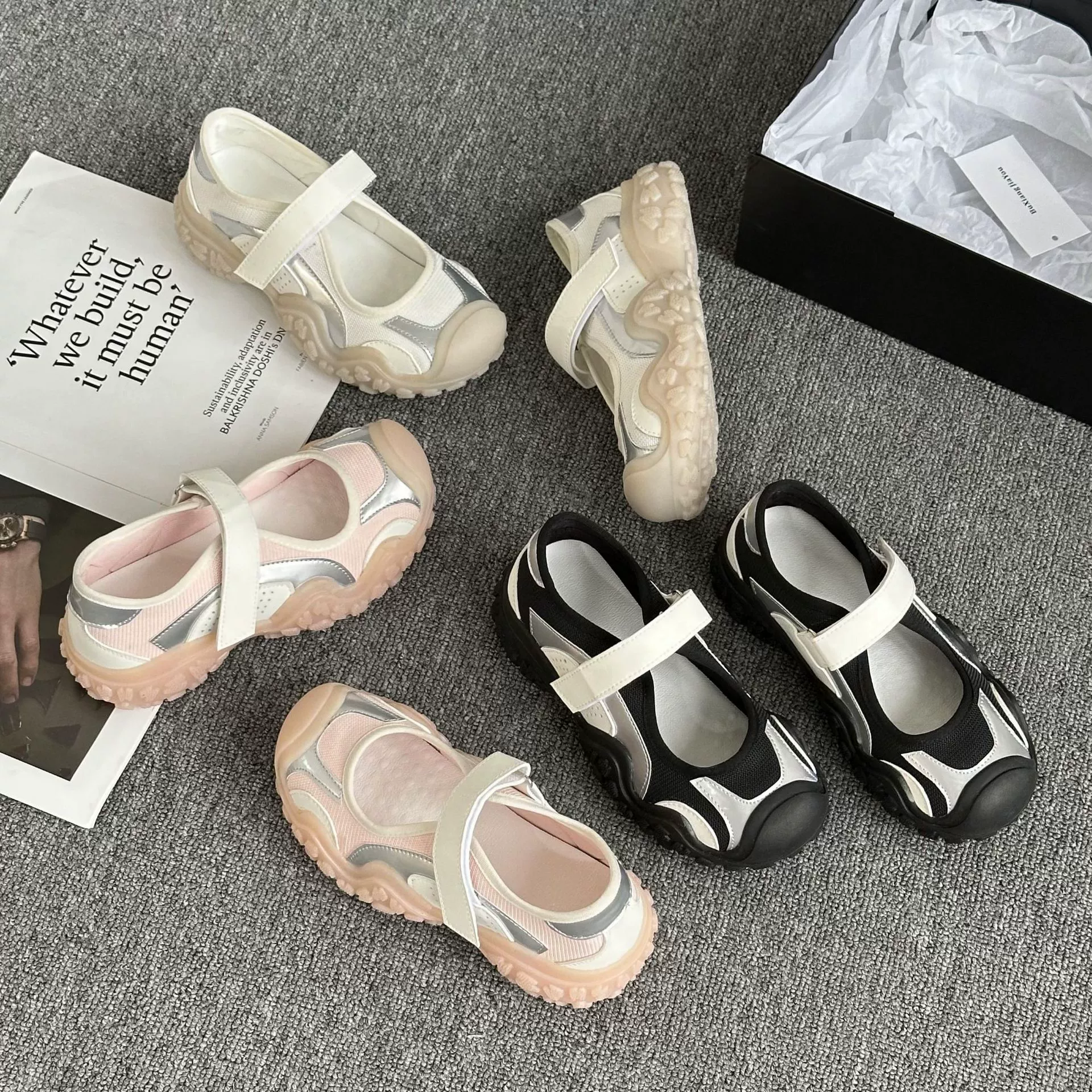 Женские туфли на толстой подошве с липучкой, повседневная дышащая обувь с неглубоким носком, летние спортивные туфли Мэри Джейн на толстой подошве.