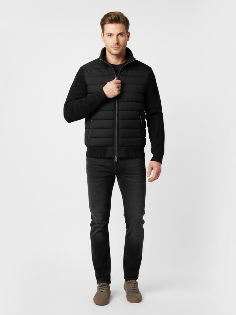 Stand Collar Patchwork Fashion Casual Zip-Up Jacket Cotton-Padded Coat European and American Cross-Border Amazon Men's Clothing