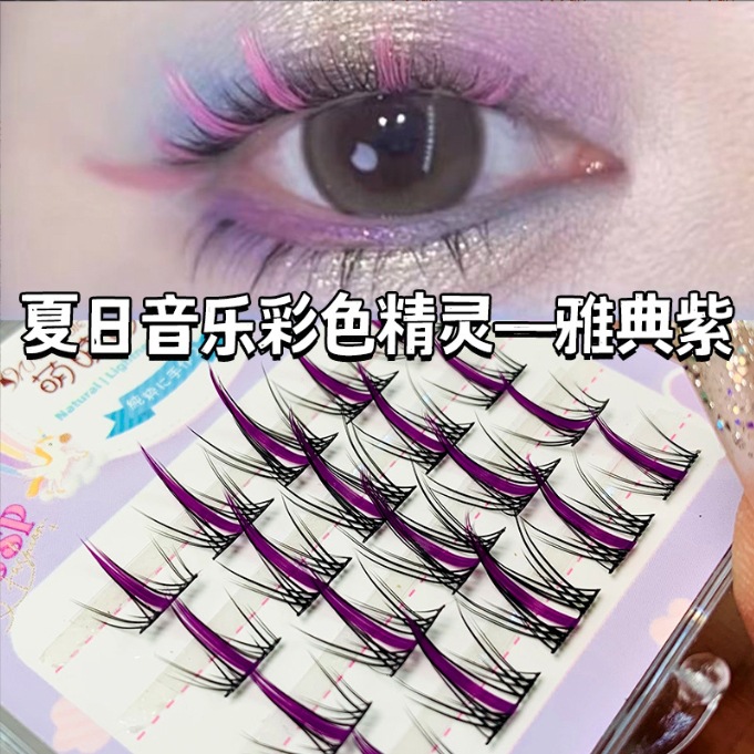 Lindo pestañas moda colorido fantasía color pestañas falsas estilo de chica caliente pestañas auto-Pestaña de moda tridimensional