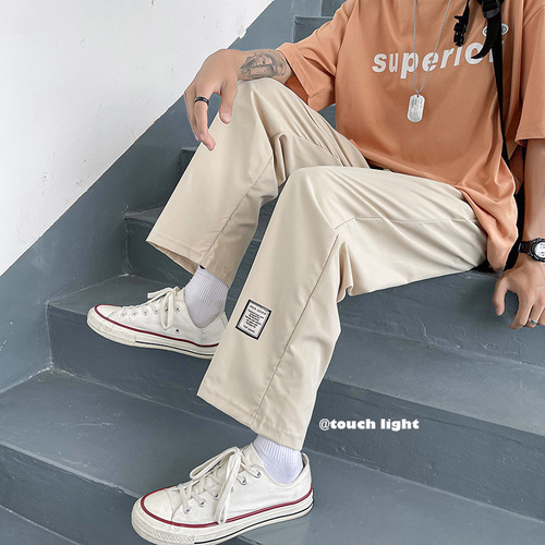 Summer Thin Straight Pants Men's Korean-style Trendy Wide-leg Pants Men's Drapey Loose Casual Pants Trendy Cargo Pants for Students