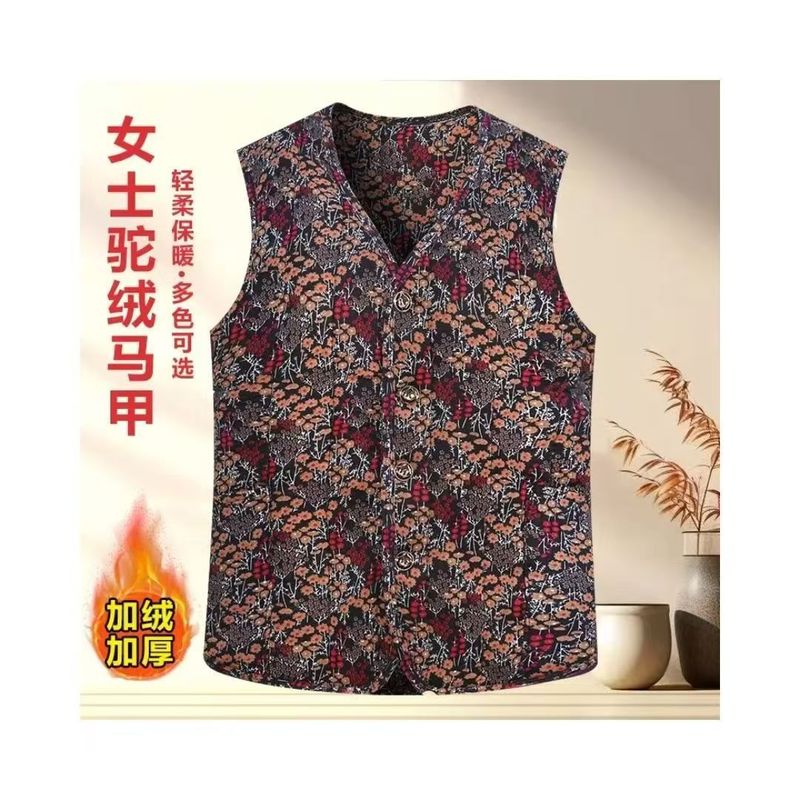 丝绵马甲跨境新款中老年加绒冬季保暖碎花背心妈妈装女短款坎肩|undefined