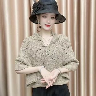 New Ao-velvet Blended Summer and Autumn Knitted Cardigan Joker Cheongsam Shoulder Neck Outer Scarf Shawl Brooch