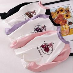 Cotton women's children long-sleeved spring and autumn new children's base shirt round neck middle and small children Korean version girl color-blocked top T-shirt