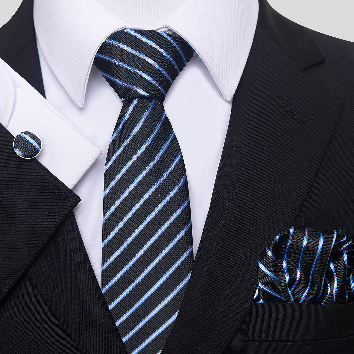 Juego de Corbata de Rayas para Hombre Set de 3 piezas de Rayón, para Bodas y Negocios