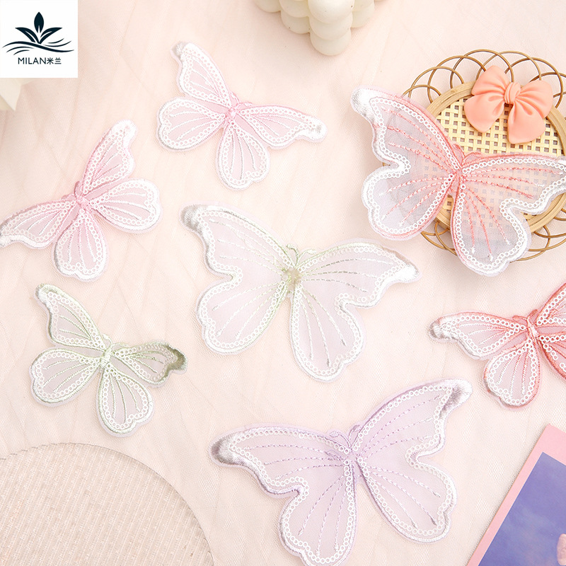 Milán bordado tridimensional encaje mariposa flor ramo Decoración Accesorios hechos a mano DIY material accesorios adornos florales