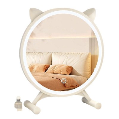 网红爆款推荐LED猫耳带灯镜家用化妆梳妆台镜子桌面ins台式化妆镜