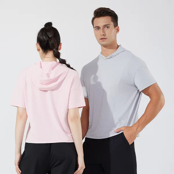 Summer Cross-Border Men's and Women's Casual Short-Sleeved Loose Fitness Outdoor Running Round Neck Short-Sleeved Hooded Short-Sleeved T-Shirt