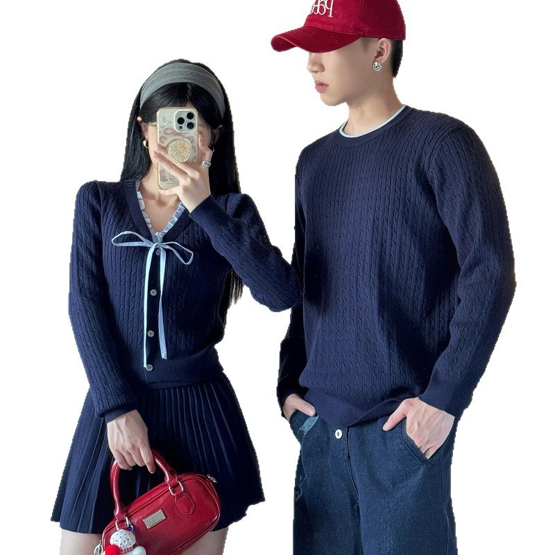 2025情侣装秋装新款男女休闲气质女毛衣两件套圆领男毛衣|undefined
