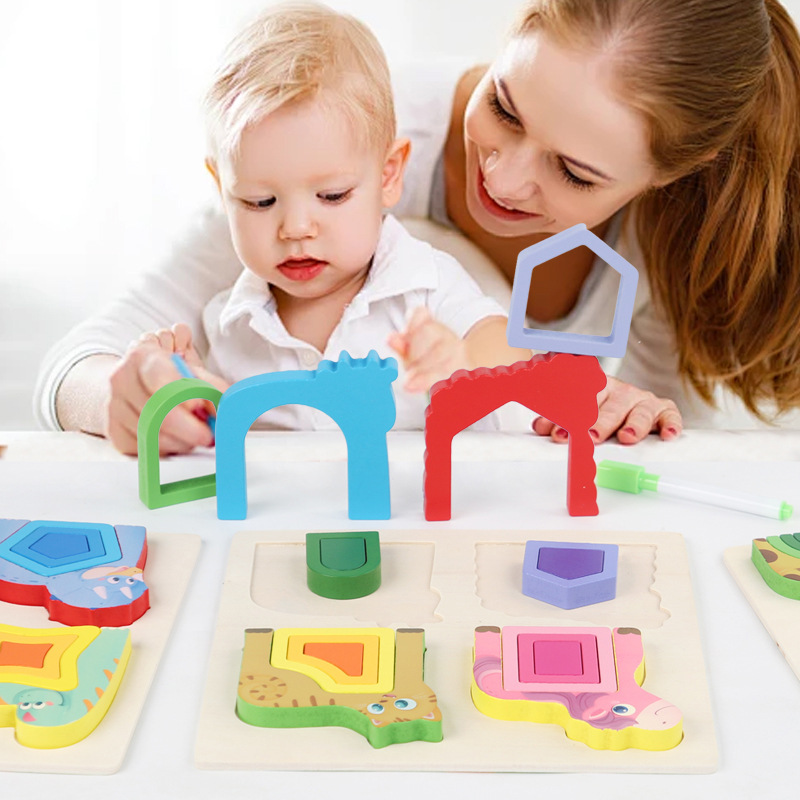 Puzzle de geometría de animales para niños iluminación educación temprana dibujos animados forma de geometría de animales cognición mano agarrar juguete de puzzle