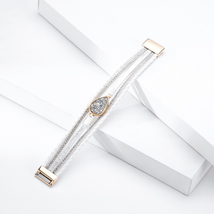Bracelet En Cuir À Boucle Magnétique Multicouche Avec Diamant Goutte D&#39;eau Bohème display picture 8