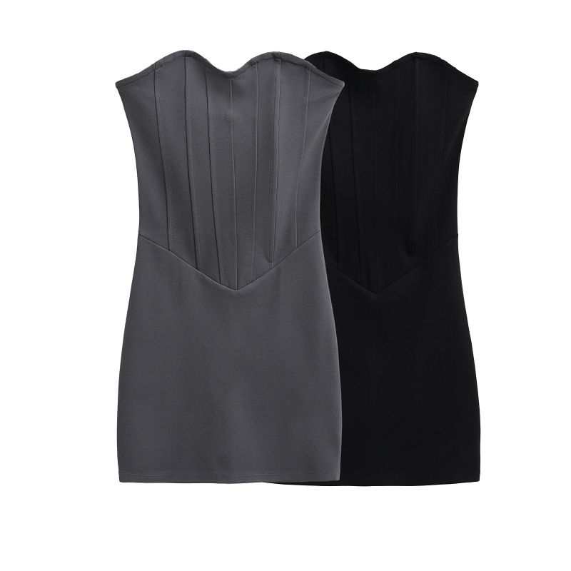 American Hot Girl Fishbone Tube Top Dress for Small People, Slimming Look Strapless Tight Hip-Hugging Skirt and Short Skirt American Hot Girl Fishbone Tube Top Dress for Small People, Slimming Look Strapless Tight Hip-Hugging Skirt and Short Skirt