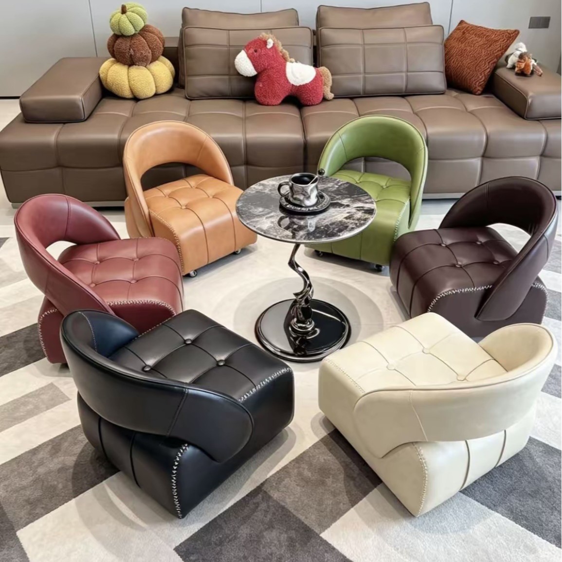 Taburete silencioso con poleas móviles, respaldo de taburete de sofá móvil, taburete doméstico, ruedas universales de cuero de taburete pequeño, taburete bajo en la Sala de estar image 3