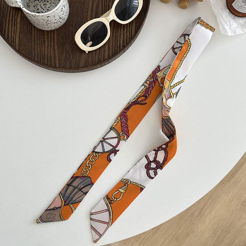 Pañuelo de seda, tira larga, sentido de alta gama, nuevo pañuelo de seda de imitación, pañuelo en la cabeza, cinturón para el cabello, bolso para el cabello atado, cinturón decorativo con serpentina