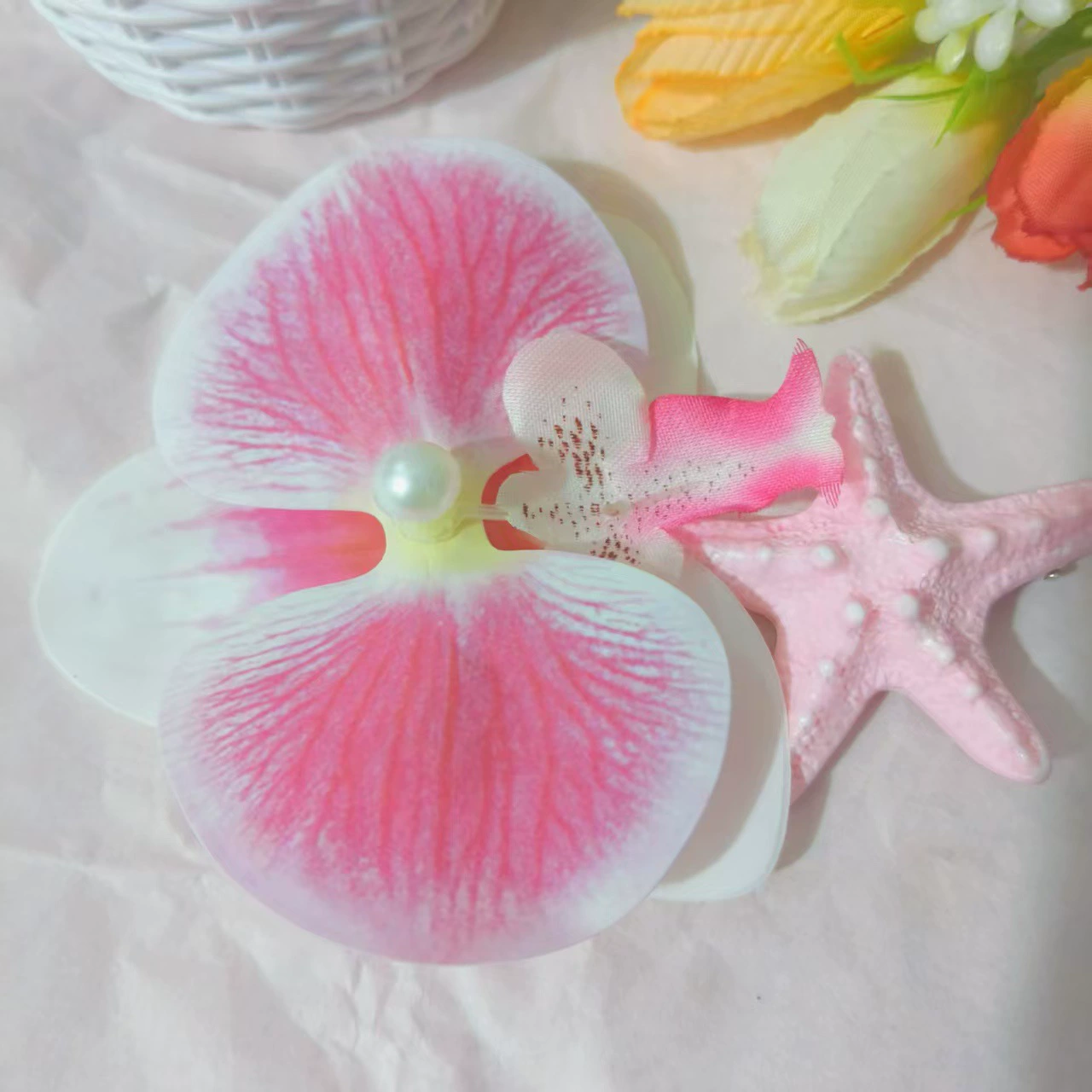 Hairgrip floral clips, princess French-style phalaenopsis & plumeria, multi-size duckbill & pins