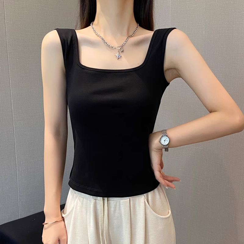 Black Square Collar Camisole Women's Summer Wide Shoulder Belt Integrated Belt Chest Pad Cover Breast Inner Beauty Back Base Top Black Square Collar Camisole Women's Summer Wide Shoulder Belt Integrated Belt Chest Pad Cover Breast Inner Beauty Back Base Top