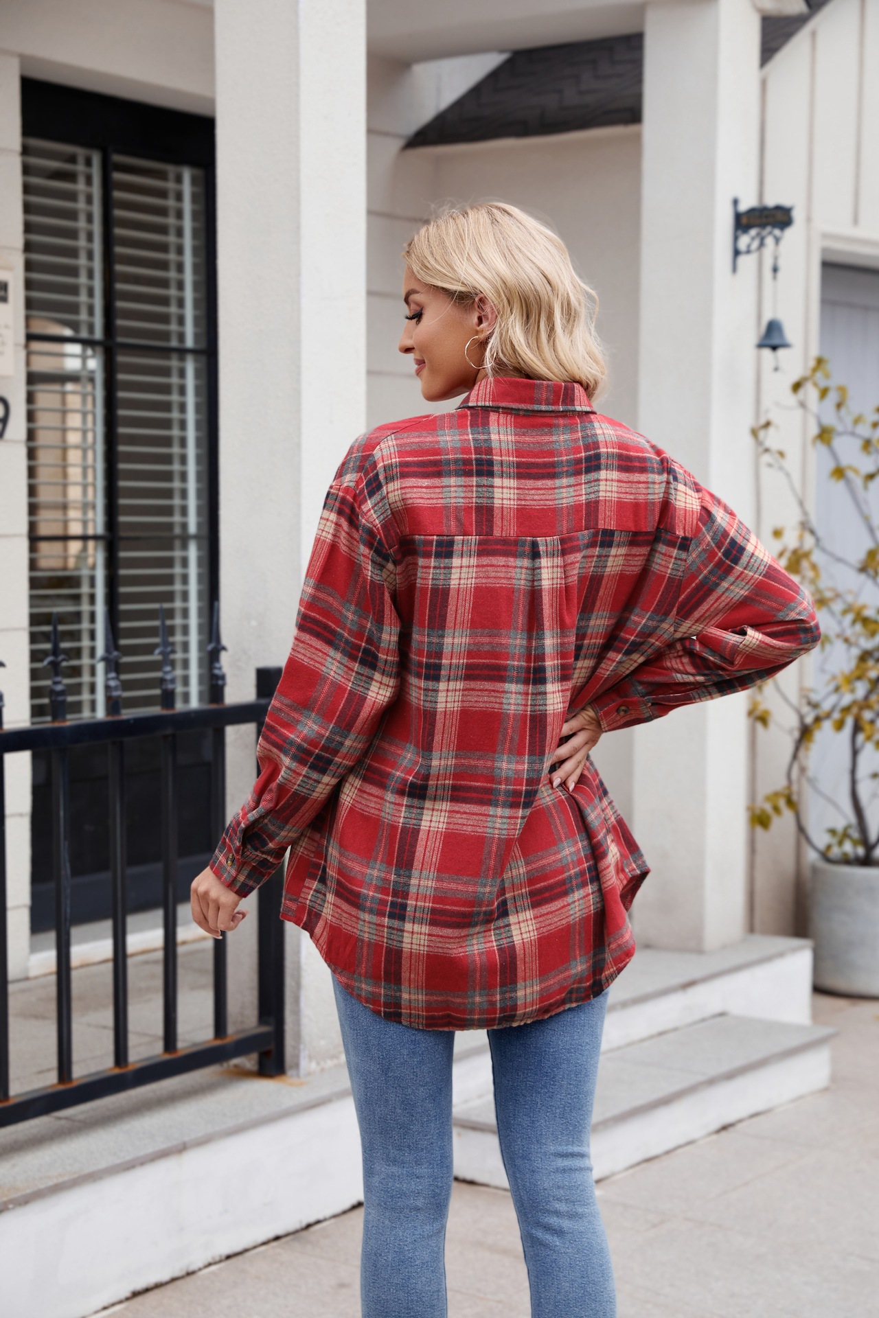 Lässiges Karohemd Für Damen Mit Taschen Für Herbst Und Winter_voghion.com